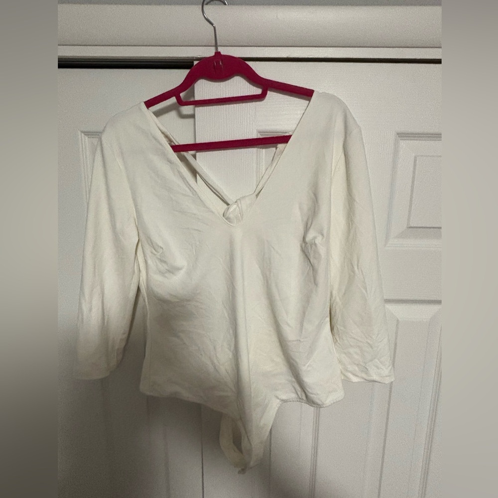 BNWT Size XL ivory free people heart back thong quarter sleeve bodysuit